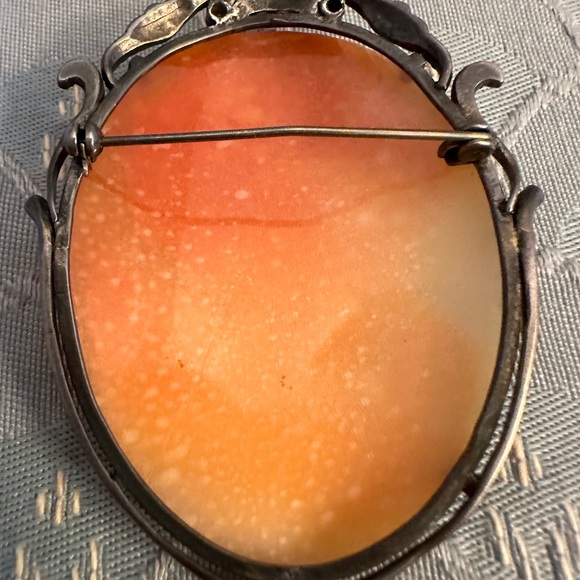 Antique Vintage Womens Pin Pendant 925 Sterling Silver Shell Cameo Brooch - Picture 12 of 16